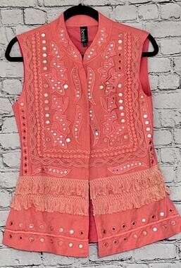 BEREK Mix-Media Wearable Art Embellished Couture Linen Vest Size Small NWT